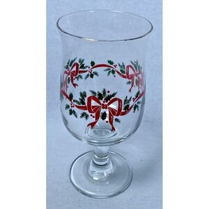 Vintage‎ Libbey Christmas Holly Berry Ribbon Wine Glass Water Goblet